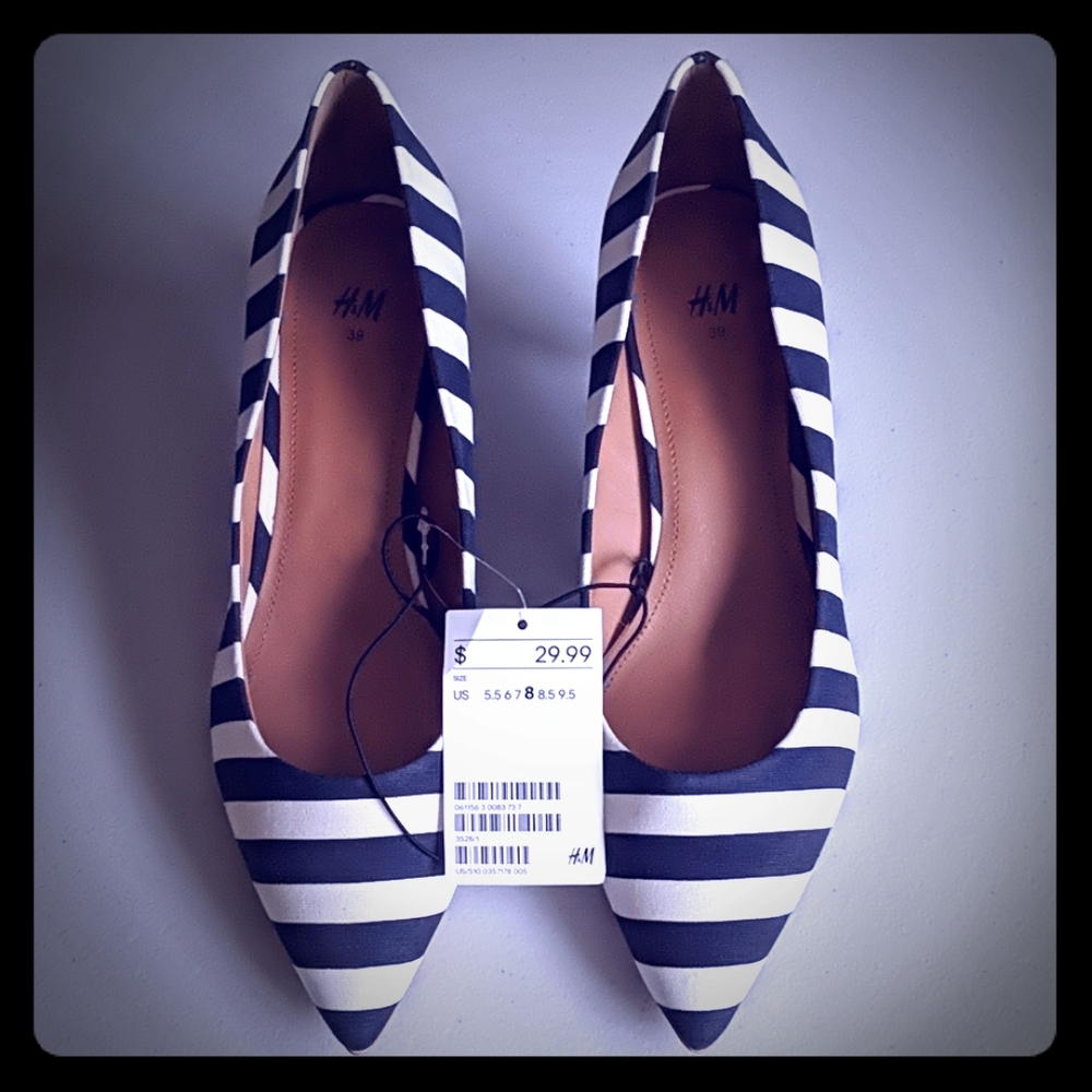 Blue and white striped heels